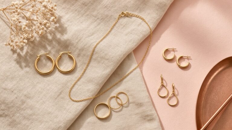 Everyday gold jewelry flat-lay
