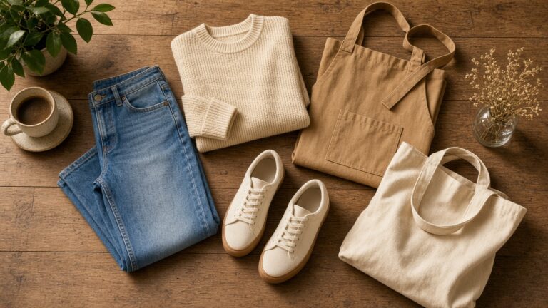 Coffee shop outfit flat-lay