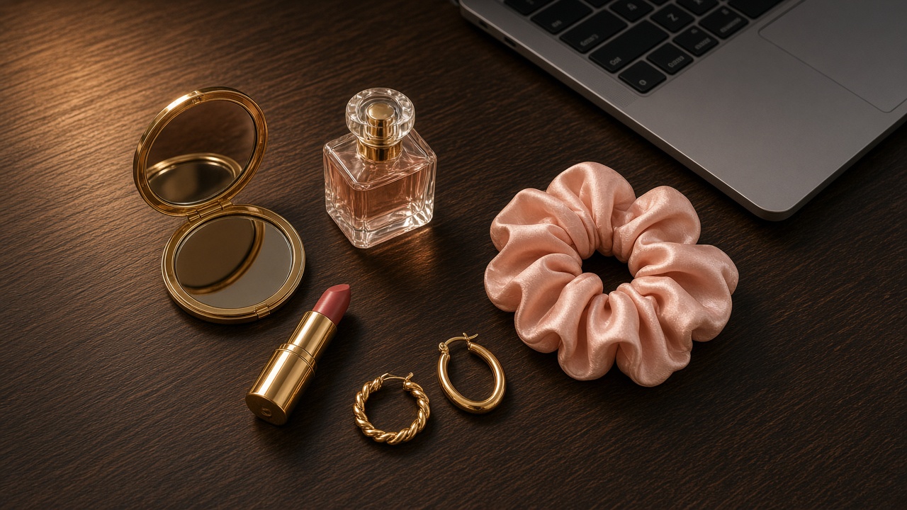 Desk-to-date glam kit flat-lay